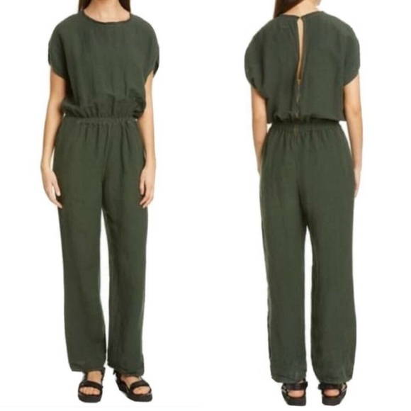 FREE PEOPLE NSF Isadora NEW Moss Green Linen Blend Jumpsuit NEW With Tag